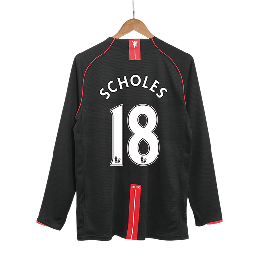 Camiseta de fútbol retro de manga larga de visitante del Manchester United SCHOLES #18 2007/08
