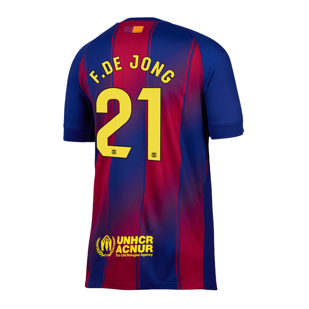 Camiseta de fútbol local del Barcelona F.DE JONG #21 2025/26, roja y azul