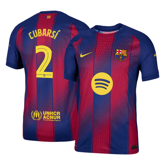 Camiseta de fútbol auténtica CUBARSÍ #2 del Barcelona 2025/26, roja y azul - UCL