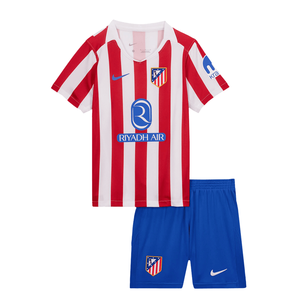 Kit de fútbol local del Atlético de Madrid para niño (Kit y pantalón corto) 2025/26, rojo y blanco