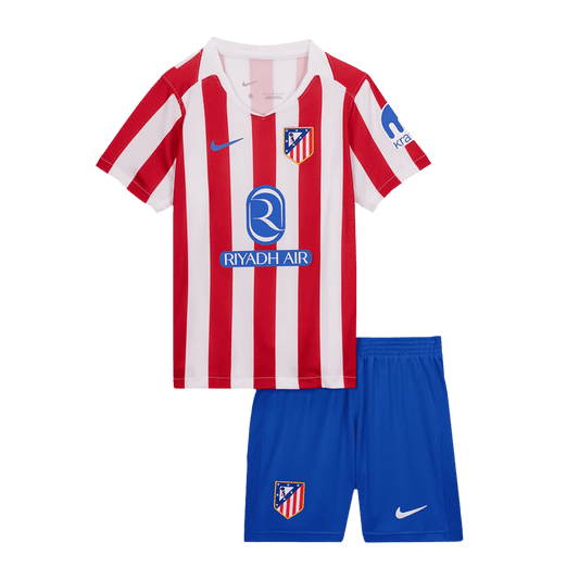 Kit de fútbol local del Atlético de Madrid para niño (Kit y pantalón corto) 2025/26, rojo y blanco