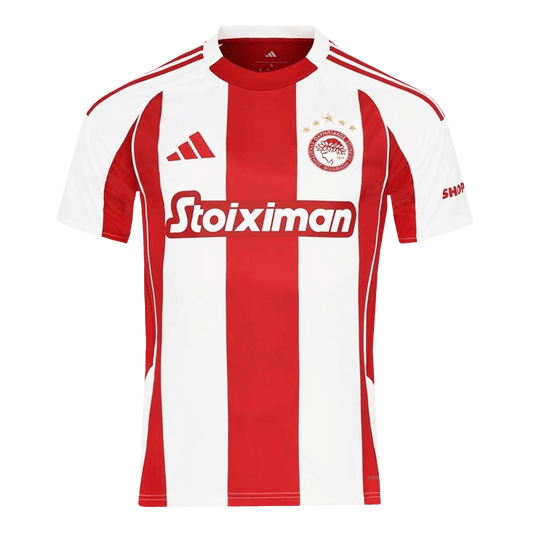 Camiseta de fútbol local del Olympiacos 2025/26 roja y blanca