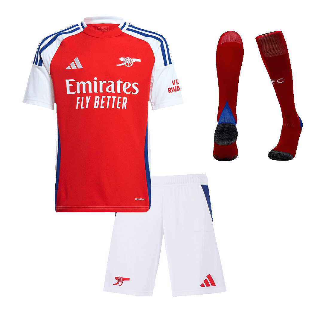 Kit de camiseta de fútbol local del Arsenal para niños (camiseta, pantalones cortos y calcetines)