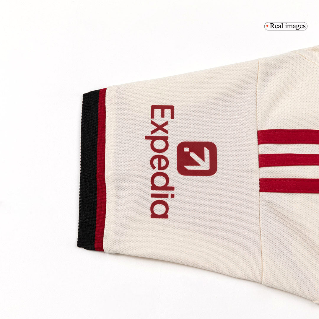 Kit de fútbol visitante del Liverpool para niño (camiseta, pantalón corto y calcetines), talla 25/26, color blanco