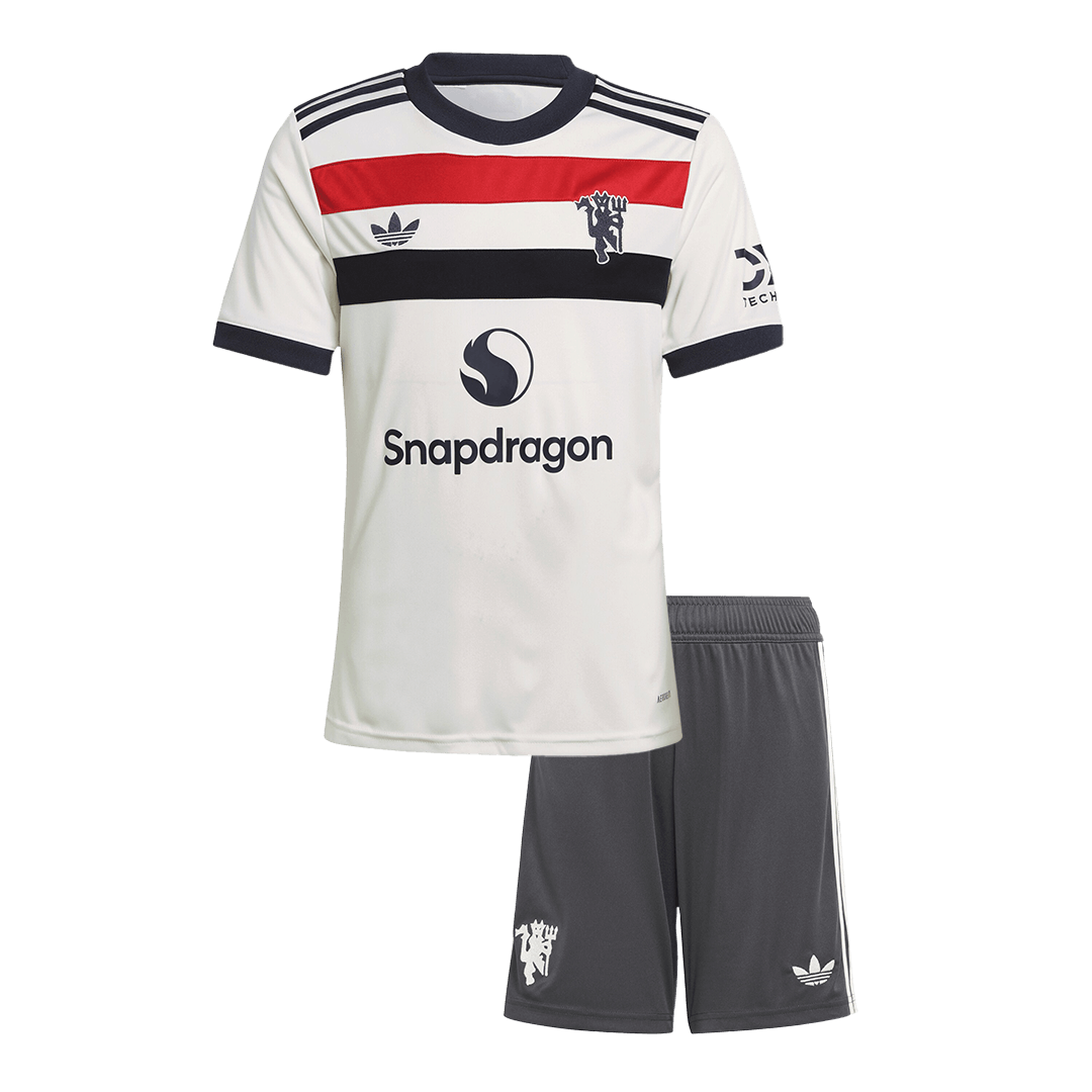 Kit de fútbol infantil de visitante del Manchester United (Kit y pantalón corto)