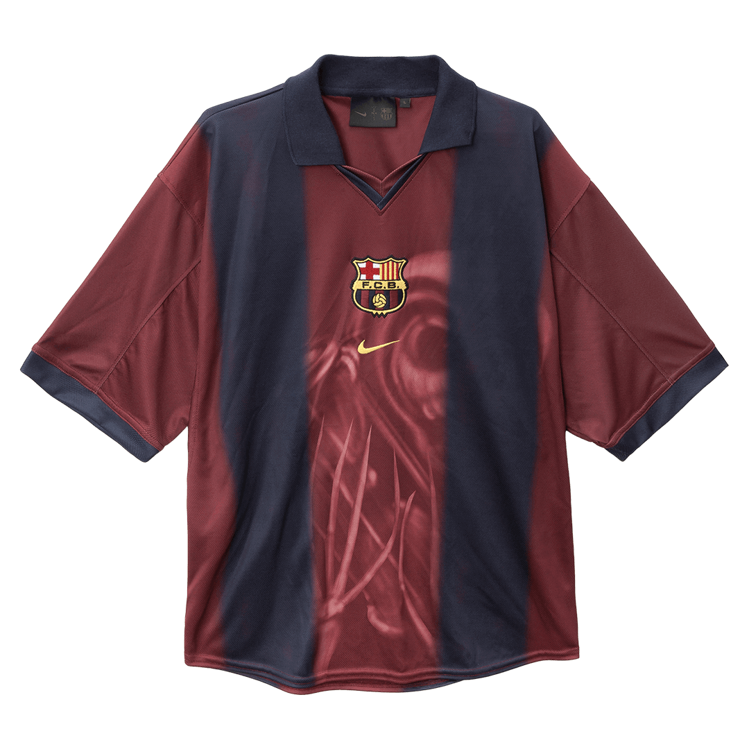 Camiseta de fútbol retro local del Barcelona 2000/01 X CJ, roja y azul