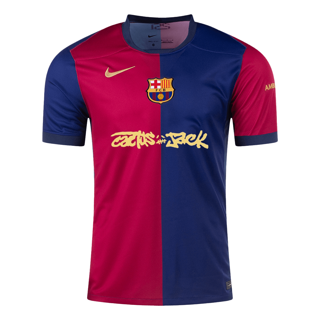 Camiseta de fútbol local del Barcelona x Travis Scott 2024/25, roja y azul