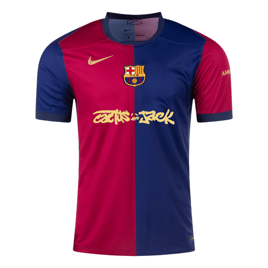 Camiseta de fútbol local del Barcelona x Travis Scott 2024/25, roja y azul