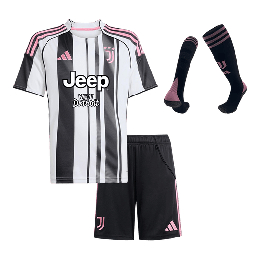 Kit de camiseta de fútbol local de la Juventus para niños (camiseta, pantalón corto y calcetines) 2025/26 (negro y blanco)