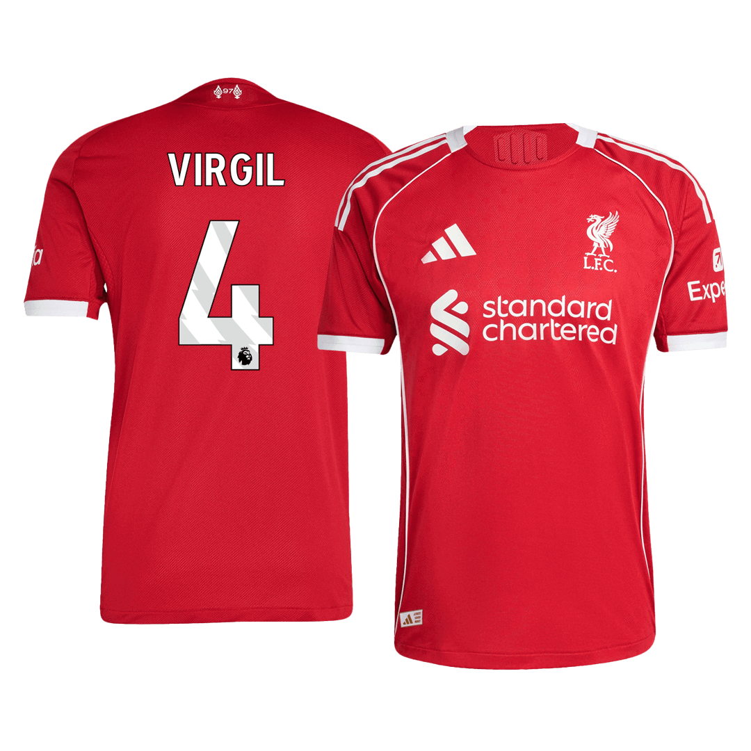 Camiseta de fútbol local VIRGIL #4 del Liverpool 2025/26, auténtica, roja