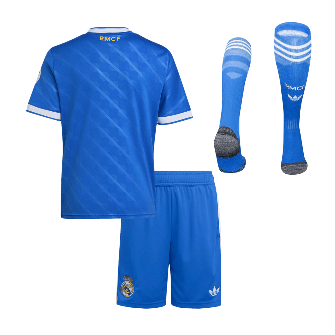 Kit de camiseta de fútbol de la tercera equipación del Real Madrid 2025/26 para niños