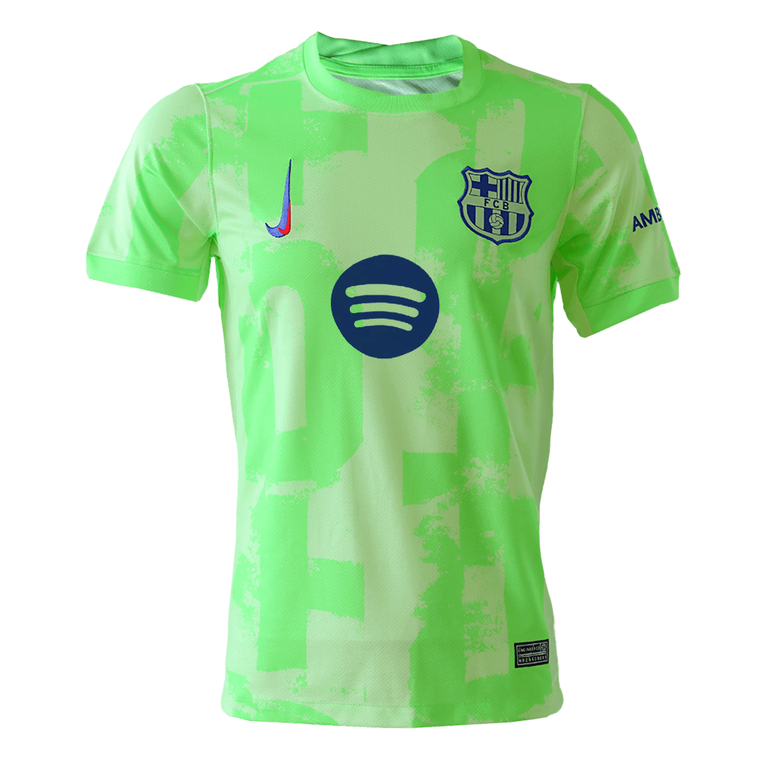 Camiseta de fútbol visitante del Barcelona, verde, tercera equipación - UCL (logotipo de Spotify sin texto)