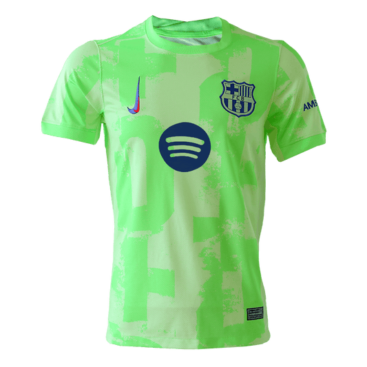 Camiseta de fútbol visitante del Barcelona, verde, tercera equipación - UCL (logotipo de Spotify sin texto)