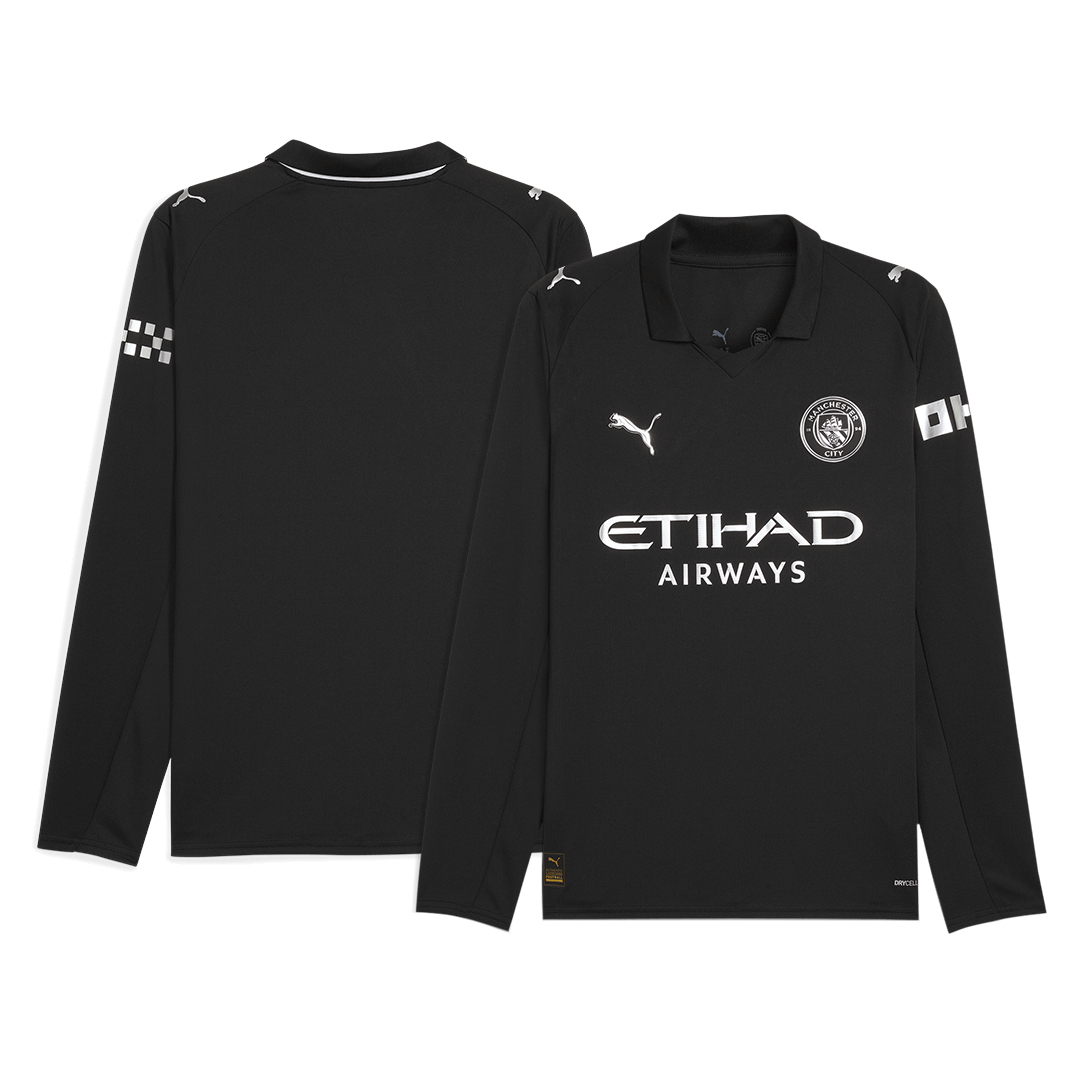 Camiseta de fútbol de manga larga de visitante del Manchester City 25/26, negra