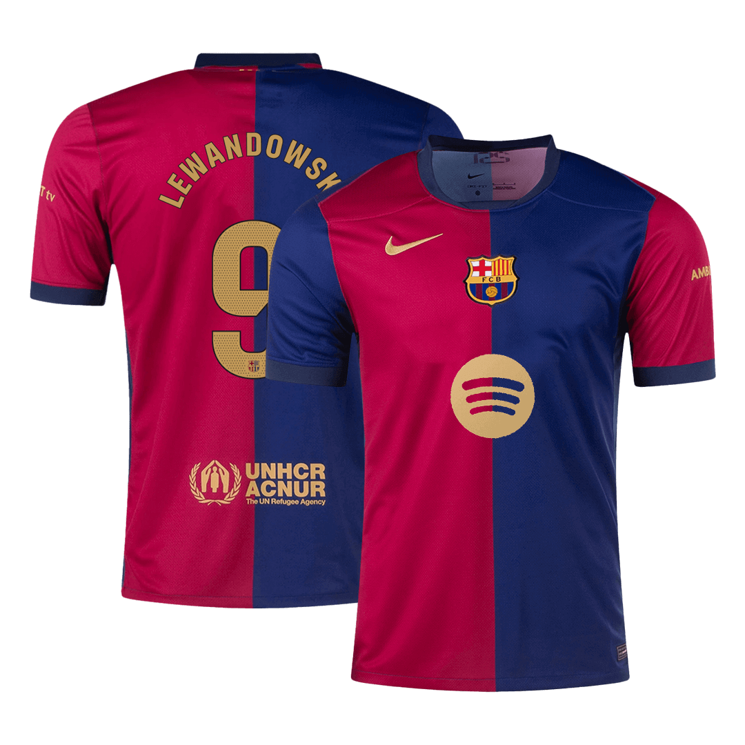 Camiseta de fútbol local del Barcelona Lewandowski #9 2024/25 - Logotipo de Spotify sin texto