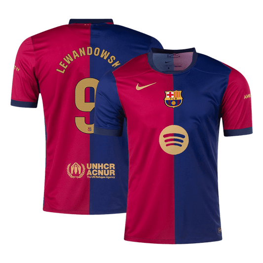 Camiseta de fútbol local del Barcelona Lewandowski #9 2024/25 - Logotipo de Spotify sin texto