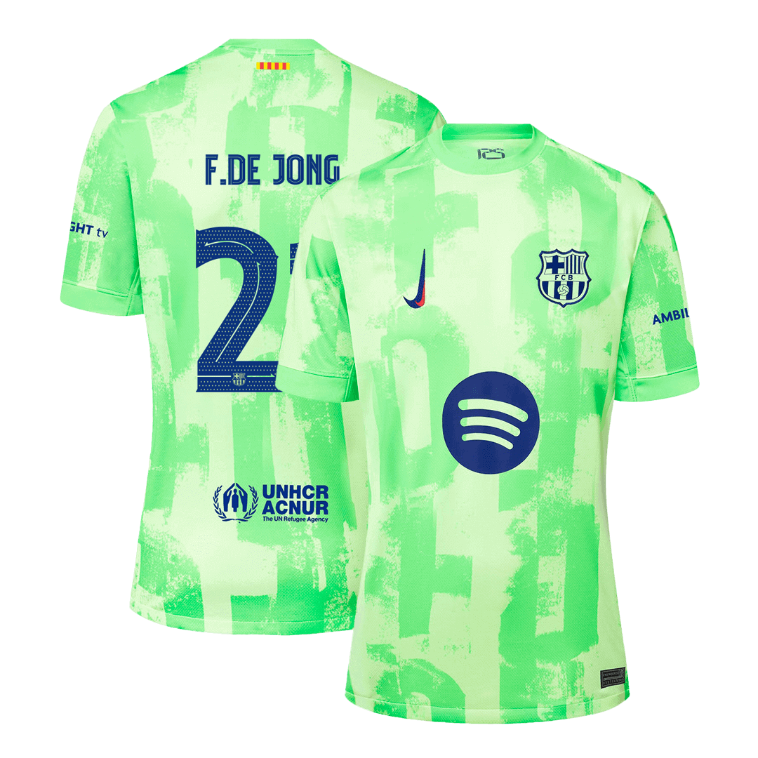 Camiseta de fútbol de visitante del Barcelona n.° 21 de F.DE JONG - UCL (logotipo de Spotify sin texto)