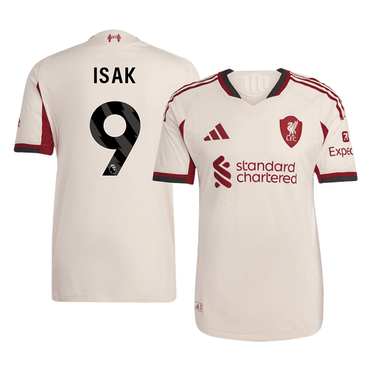 Camiseta de fútbol visitante auténtica del Liverpool ISAK #9 25/26 blanca
