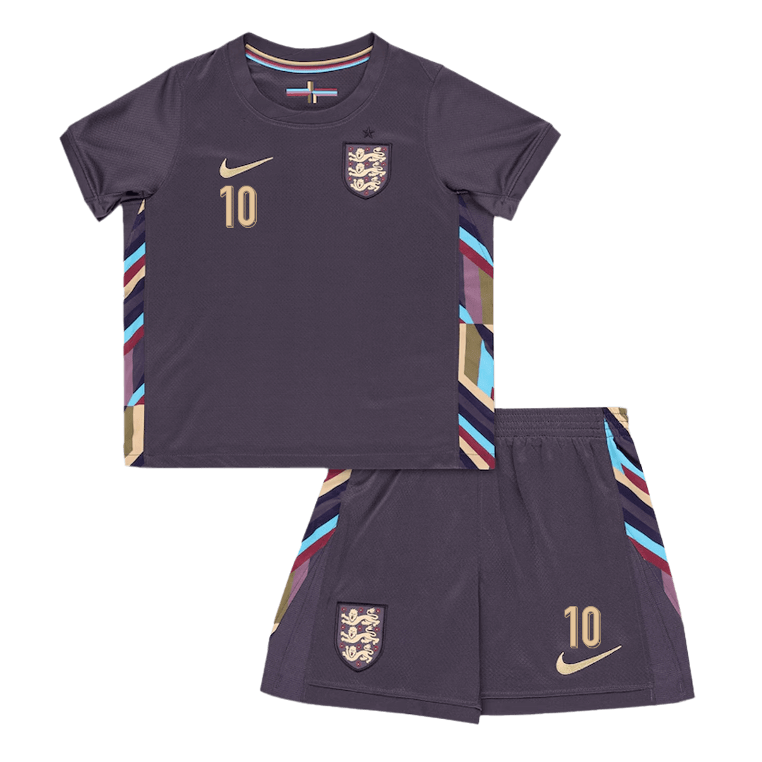 Kit de fútbol visitante de Inglaterra Bellingham #10 para niños (camiseta y pantalón corto) Eurocopa 2024
