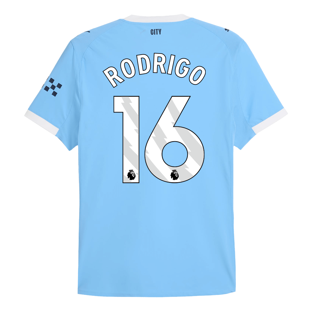 Camiseta de fútbol local auténtica RODRIGO #16 del Manchester City 2025/26 Azul