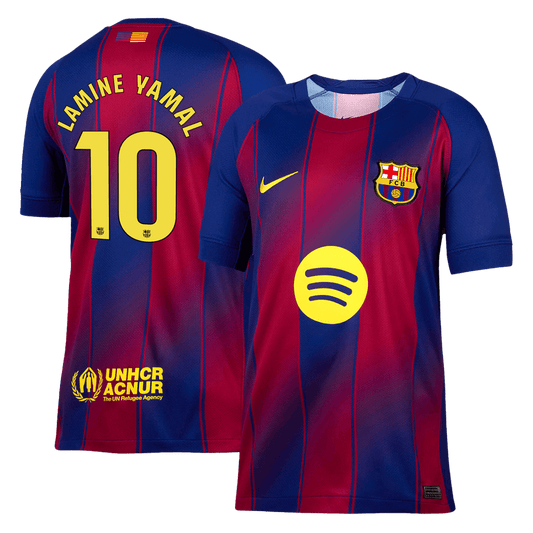 Camiseta de fútbol local del Barcelona LAMINE YAMAL #10 2025/26, roja y azul