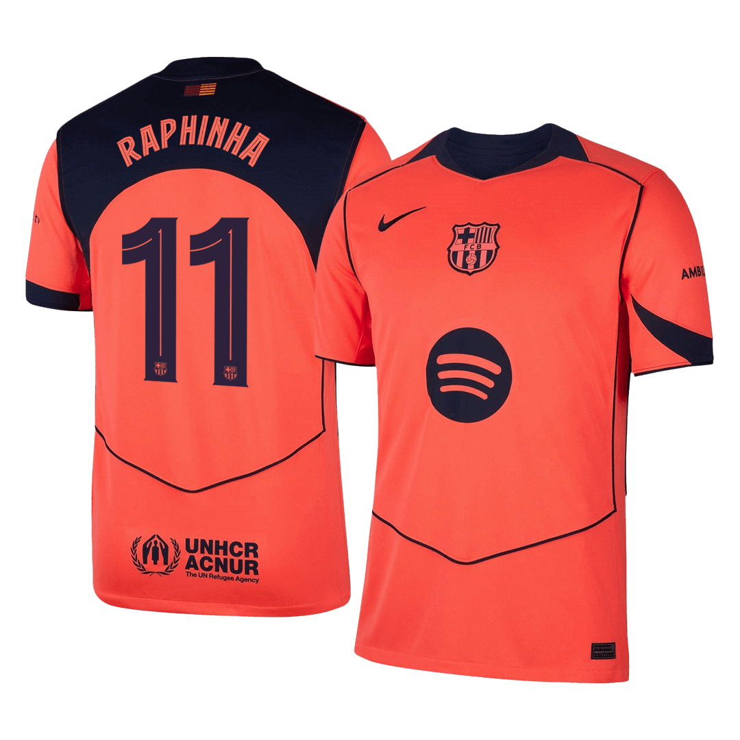 Camiseta de fútbol visitante RAPHINHA #11 del Barcelona 2025/26 (UCL)