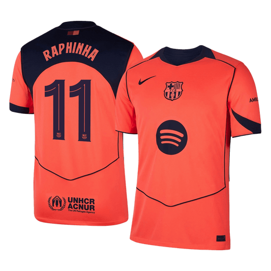 Camiseta de fútbol visitante RAPHINHA #11 del Barcelona 2025/26 (UCL)