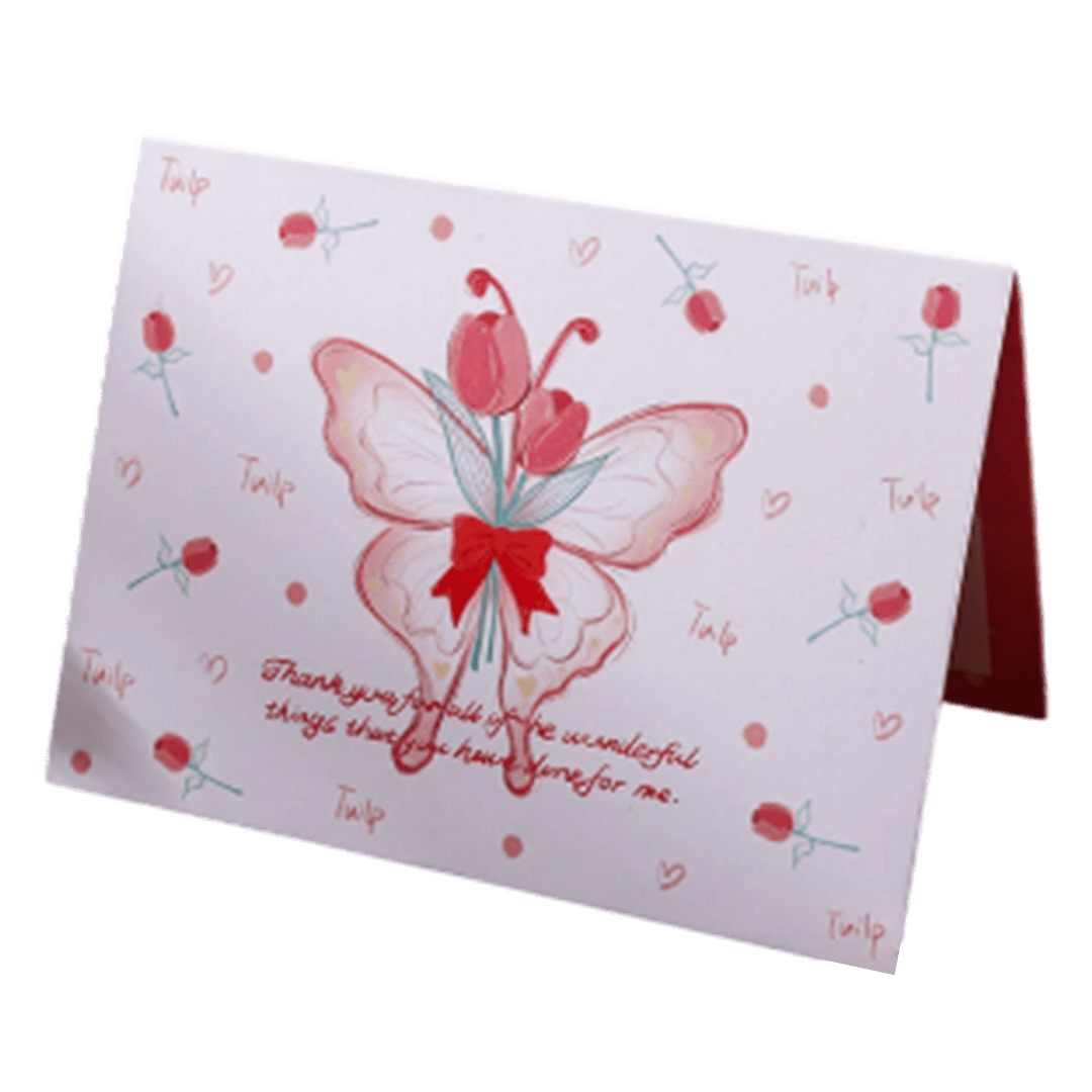 Tarjeta de San Valentín personalizada con tulipán y mariposa en rojo