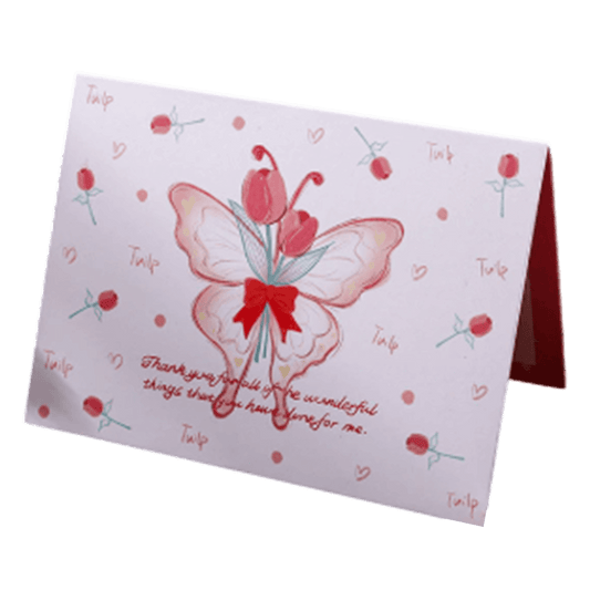 Tarjeta de San Valentín personalizada con tulipán y mariposa en rojo