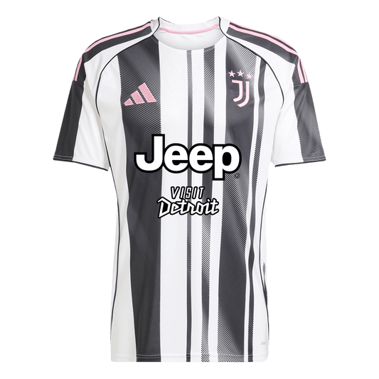 Camiseta de fútbol local de la Juventus 2025/26 en blanco y negro
