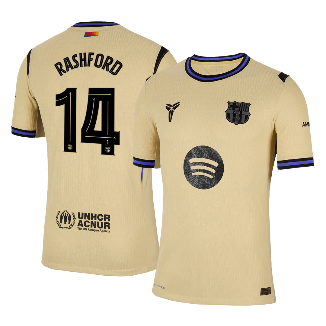Camiseta de visitante del Barcelona 2025/26, auténtica, amarilla, de Rashford #14 - UCL