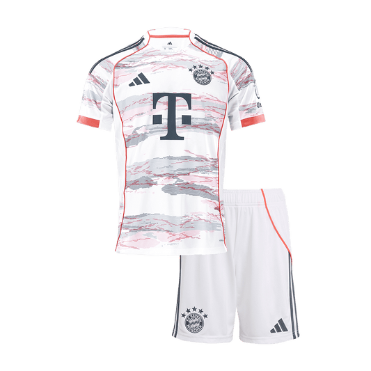 Kit de visitante del Bayern Múnich para niño (camiseta y pantalón corto) 2025/26, color blanco